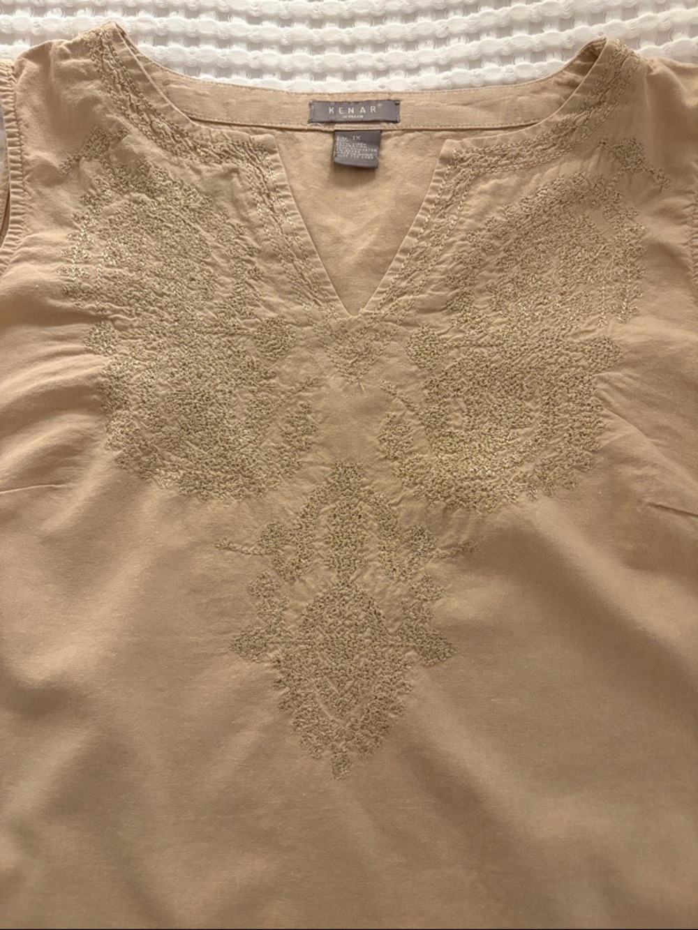KENAR WOMAN Sleeveless Linen Embroidered Tunic Top in Beige SZ 1X - Picture 3 of 6